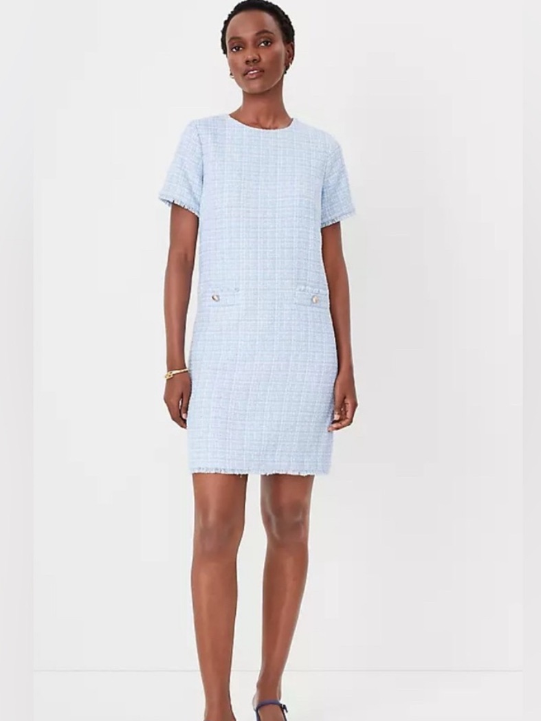 Ann Taylor Light Blue Tweed Shift Dress